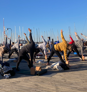 Vedbaek Yoga - teaching at Vedbaek Havn - Parivrtta Trokonasana - May 2025